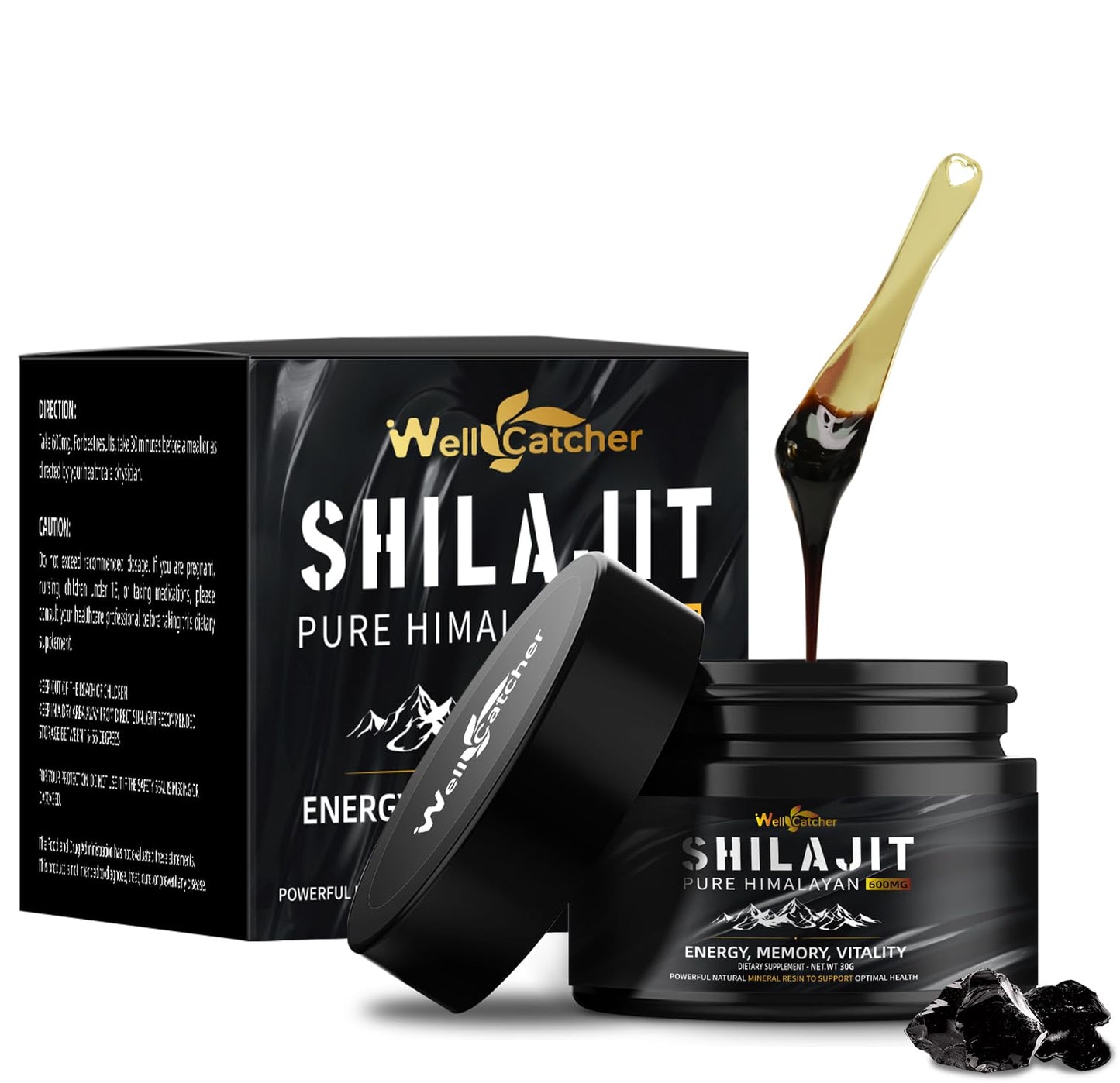Wellcatcher Pure Himalayan Shilajit Resin – 600mg, 85+ Minerals, 75%+ Fulvic Acid, Energy & Immunity Support, 50 Servings