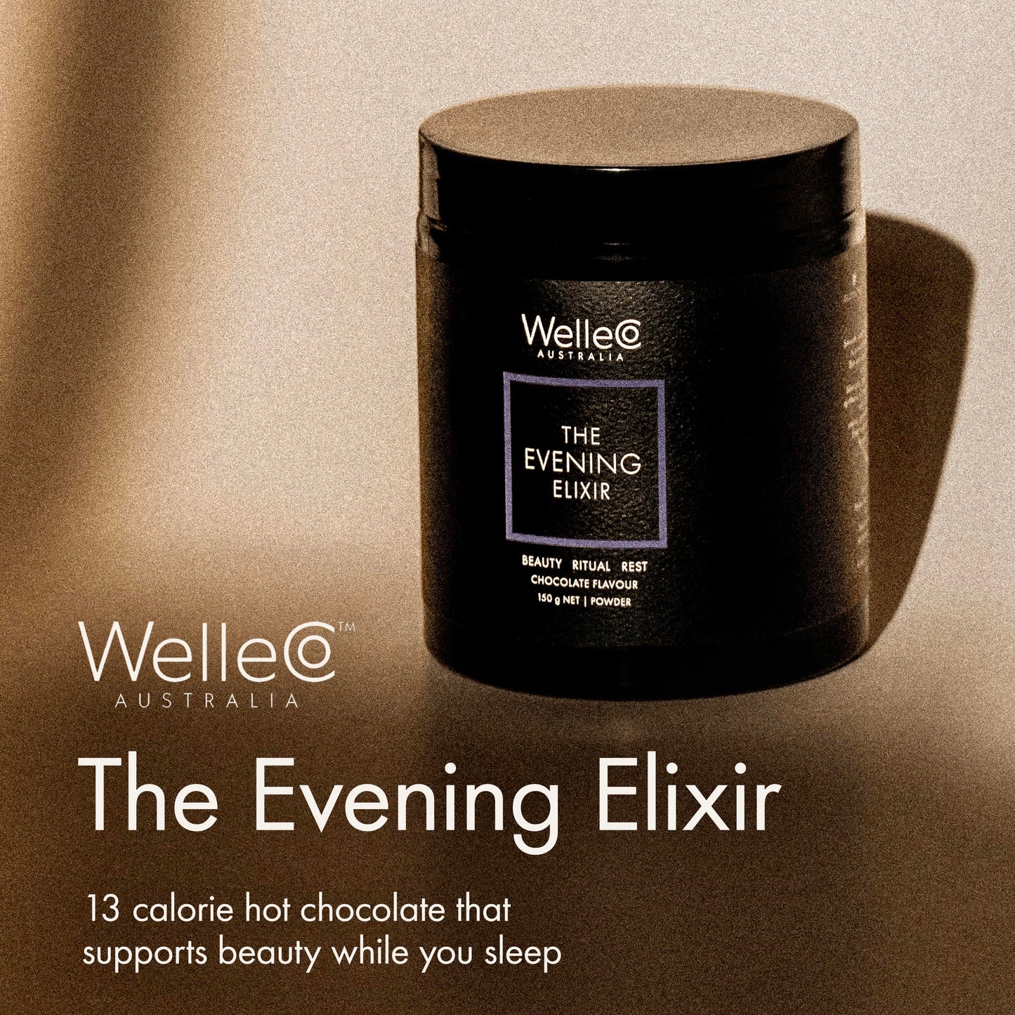 WelleCo Evening Elixir: Vitamin C Hot Chocolate Beauty Drink Mix for Sleep, Skin Glow & Collagen Support | 150g Jar