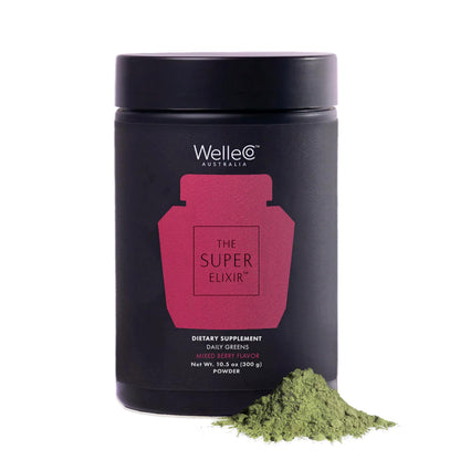 WelleCo The Super Elixir Daily Greens Powder – Probiotic Drink Mix (300g, Mixed Berry)