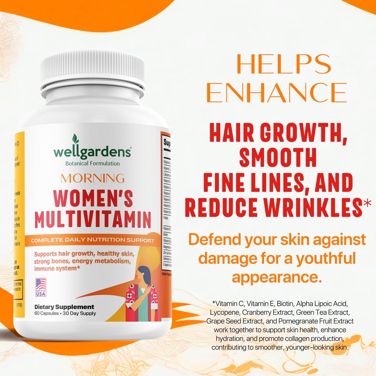 Wellgardens 100% Pure Women's Multivitamin for Hair Growth – Biotin, Zinc, Antioxidants | Made in USA – 60 Capsules (Pack of 2)