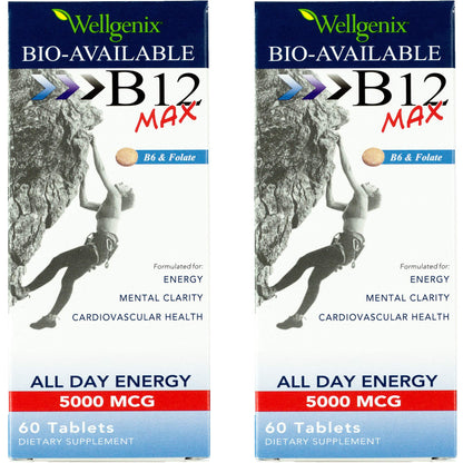Wellgenix Bio-Available Sublingual B12 Max - High-Absorption B-Complex (60 Ct) 2-Pack