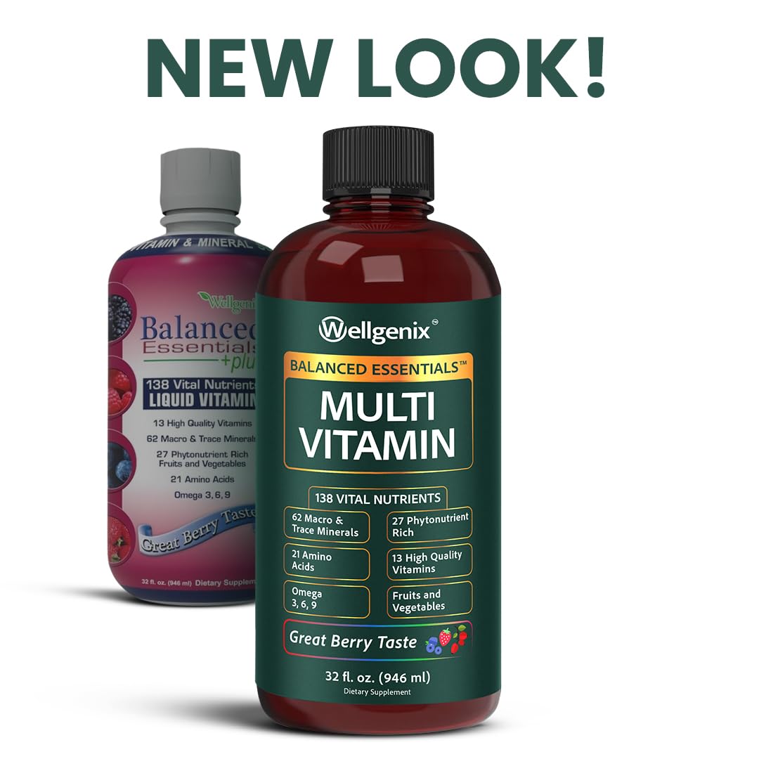 Wellgenix Balanced Essentials Plus Liquid Multivitamin — Berry Flavor, Daily 1oz Dose, Immune Support