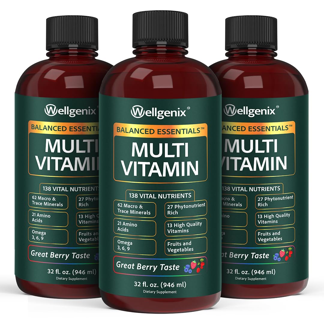 Wellgenix Balanced Essentials Plus Liquid Multivitamin — Berry Flavor, Daily 1oz Dose, Immune Support