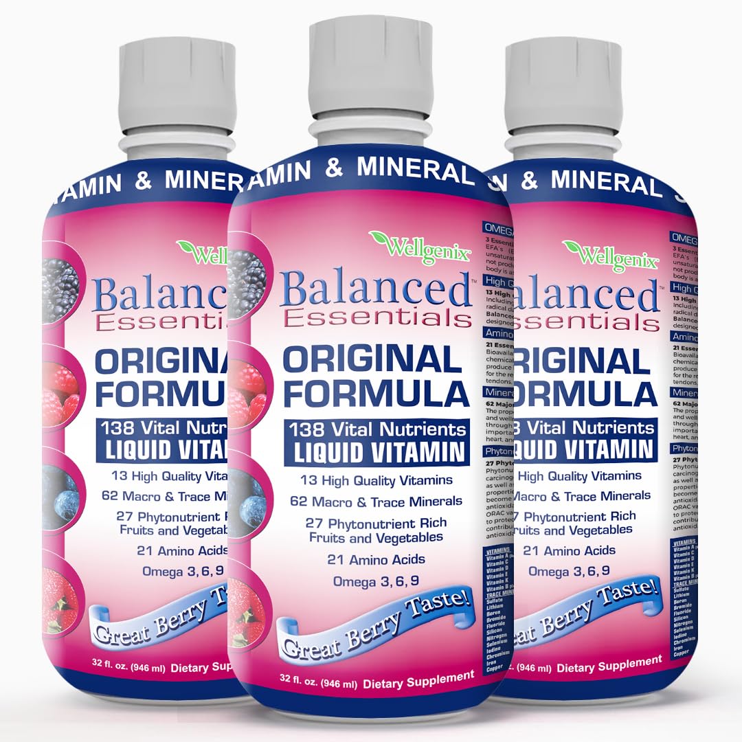 Wellgenix Balanced Essentials Plus Liquid Multivitamin — Berry Flavor, Daily 1oz Dose, Immune Support
