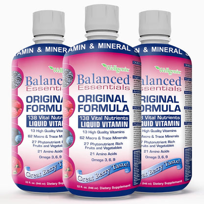 Wellgenix Balanced Essentials Plus Liquid Multivitamin — Berry Flavor, Daily 1oz Dose, Immune Support