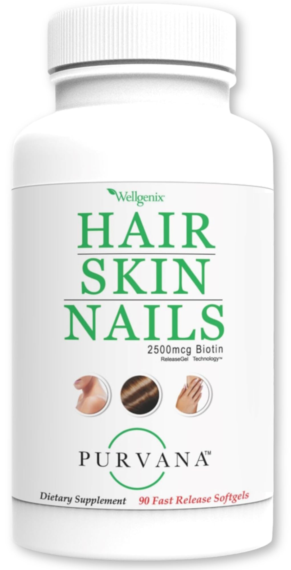 Wellgenix Purvana Hair, Skin, and Nails – One a Day Softgel (90 Count) 2500mcg Biotin