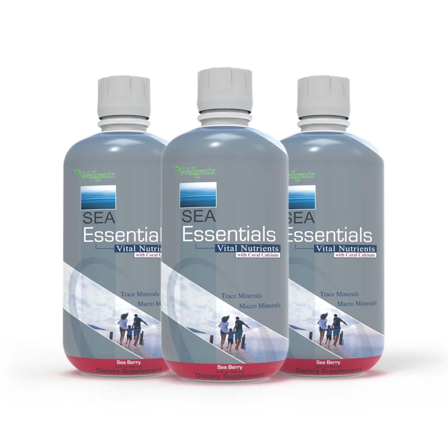 Wellgenix Sea Essentials Vital Nutrients – Coral Calcium Liquid Multivitamin, Sea Berry Flavor, 32oz
