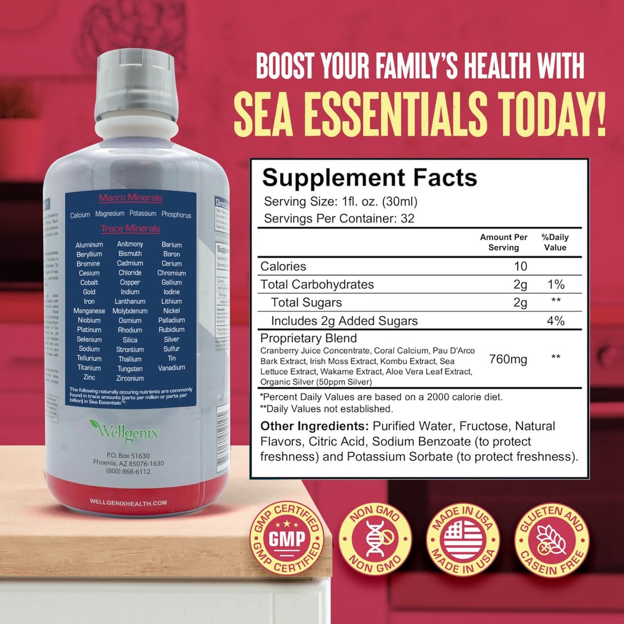 Wellgenix Sea Essentials Liquid Multivitamin with Coral Calcium & Sea Minerals – Sea Berry Flavor (Pack of 2)