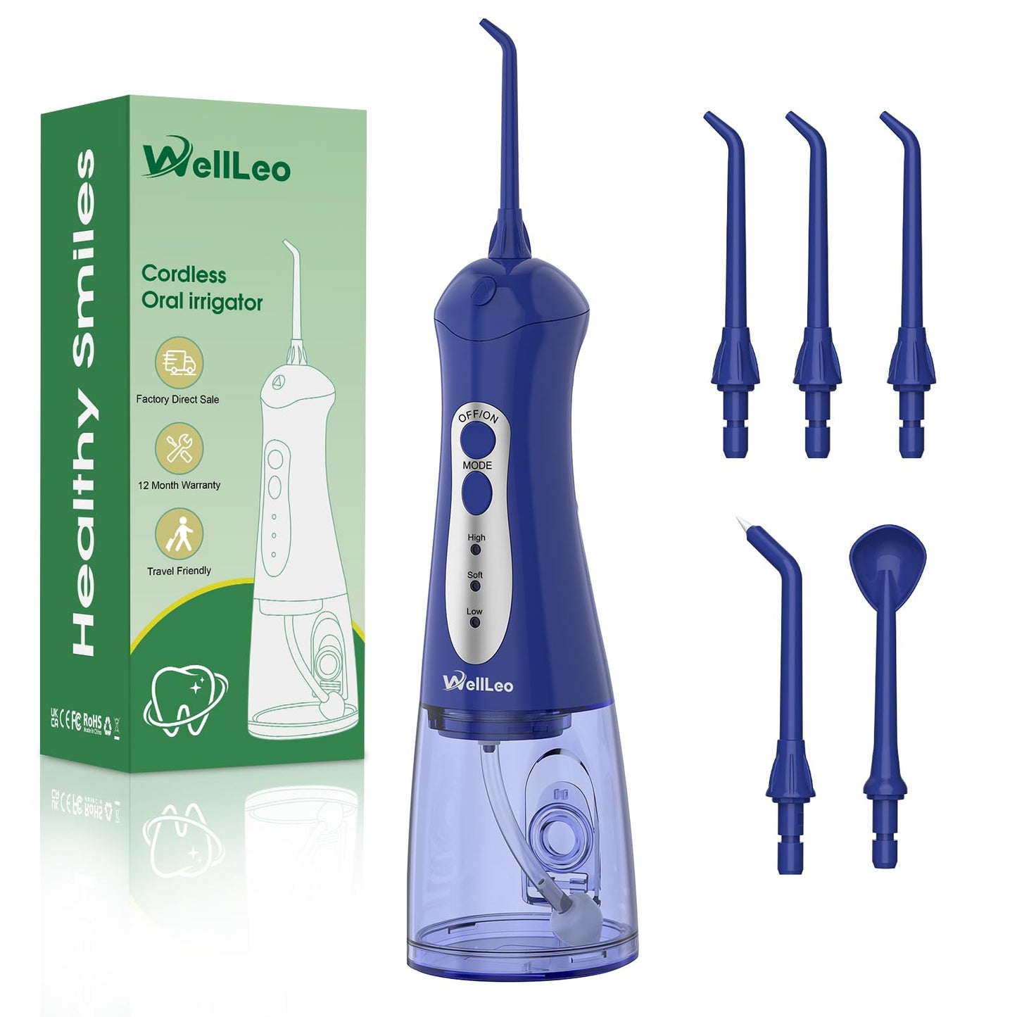 WellLeo Water Flossers - Portable Oral Irrigator, Rechargeable with 5 Jet Tips | IPX7 Waterproof