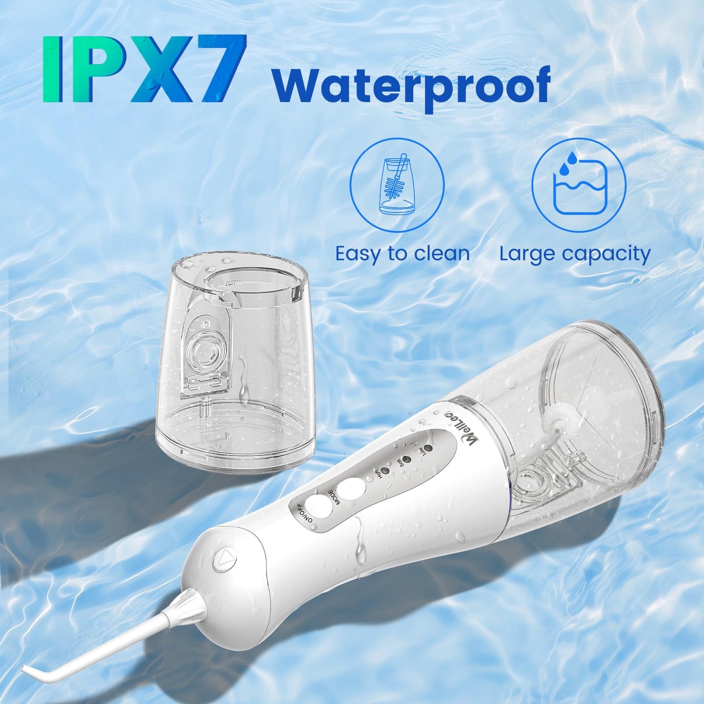 WellLeo Water Flosser - Portable Oral Irrigator, 5 Jet Tips, IPX7