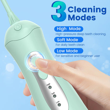 WellLeo Water Flosser - Portable Oral Irrigator with 5 Jet Tips, IPX7 Waterproof