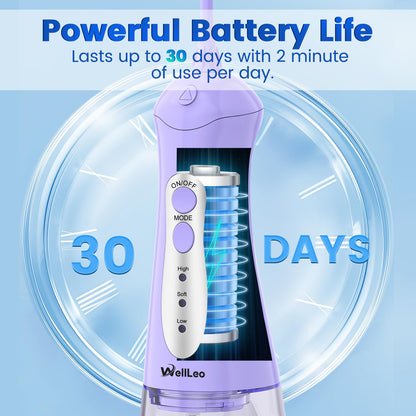 WellLeo Water Flosser – Portable USB Rechargeable Oral Irrigator, 5 Jet Tips, IPX7 Waterproof