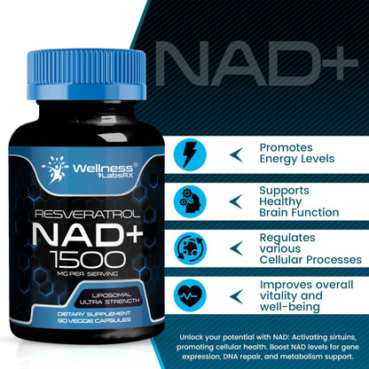 Wellness LabsRx Liposomal NAD+ 1500mg + Resveratrol – USA Made, 6 Pack
