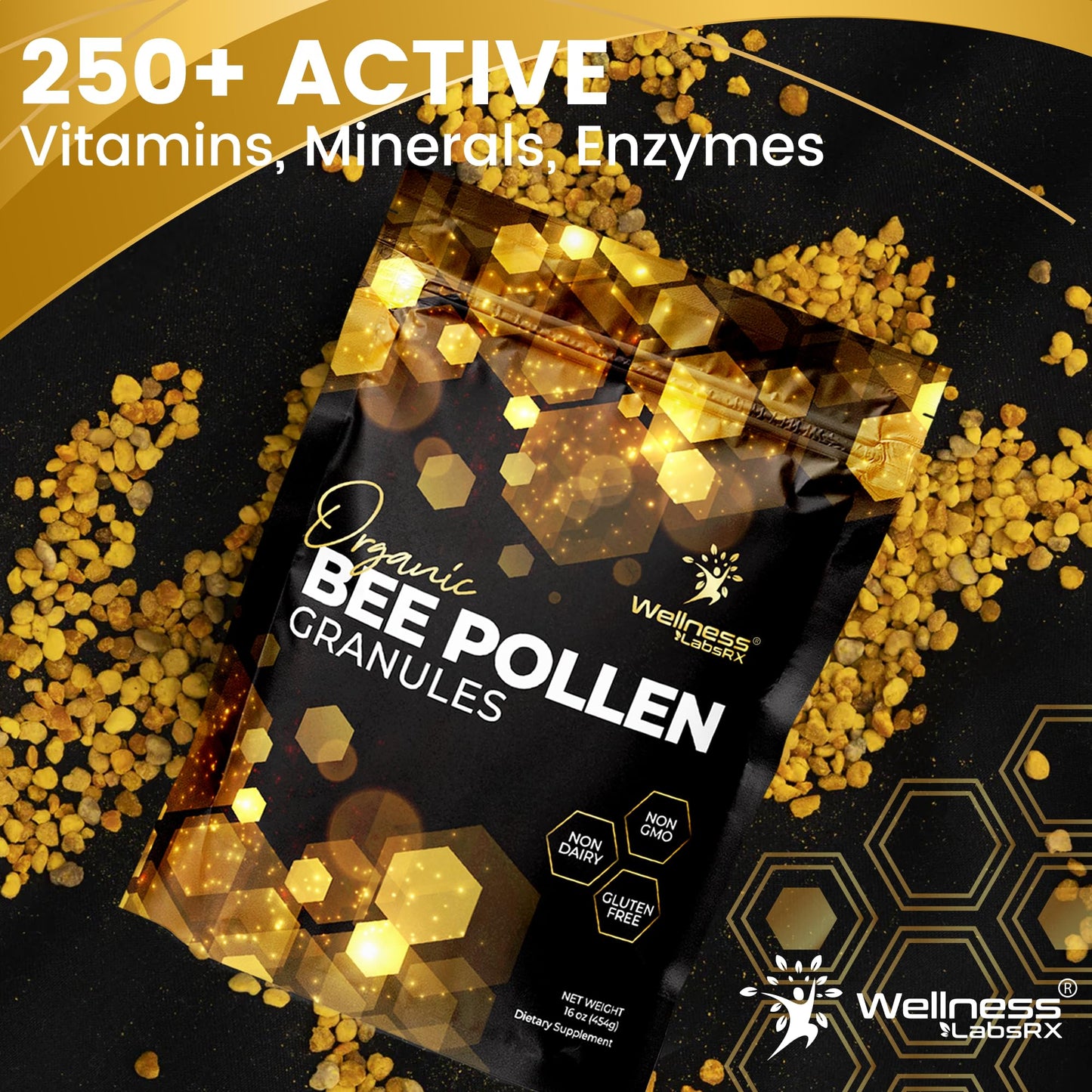 Organic Bee Pollen Granules 2 Lbs - WellnessLabsRx | Immune Support, Energy & Digestive Wellness - Gluten-Free - USA Made