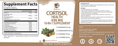 Lukaree 10-in-1 Cortisol Supplements – KSM-66 Ashwagandha + L-Theanine, 120 Caps (2 Pack)