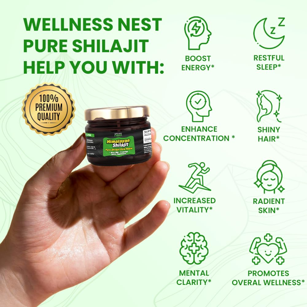 Wellness Nest Gold Grade Shilajit Resin – 24k Gold, 75%+ Fulvic Acid, Lab-Tested 30g