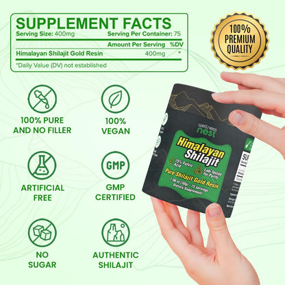 Wellness Nest Gold Grade Shilajit Resin – 24k Gold, 75%+ Fulvic Acid, Lab-Tested 30g