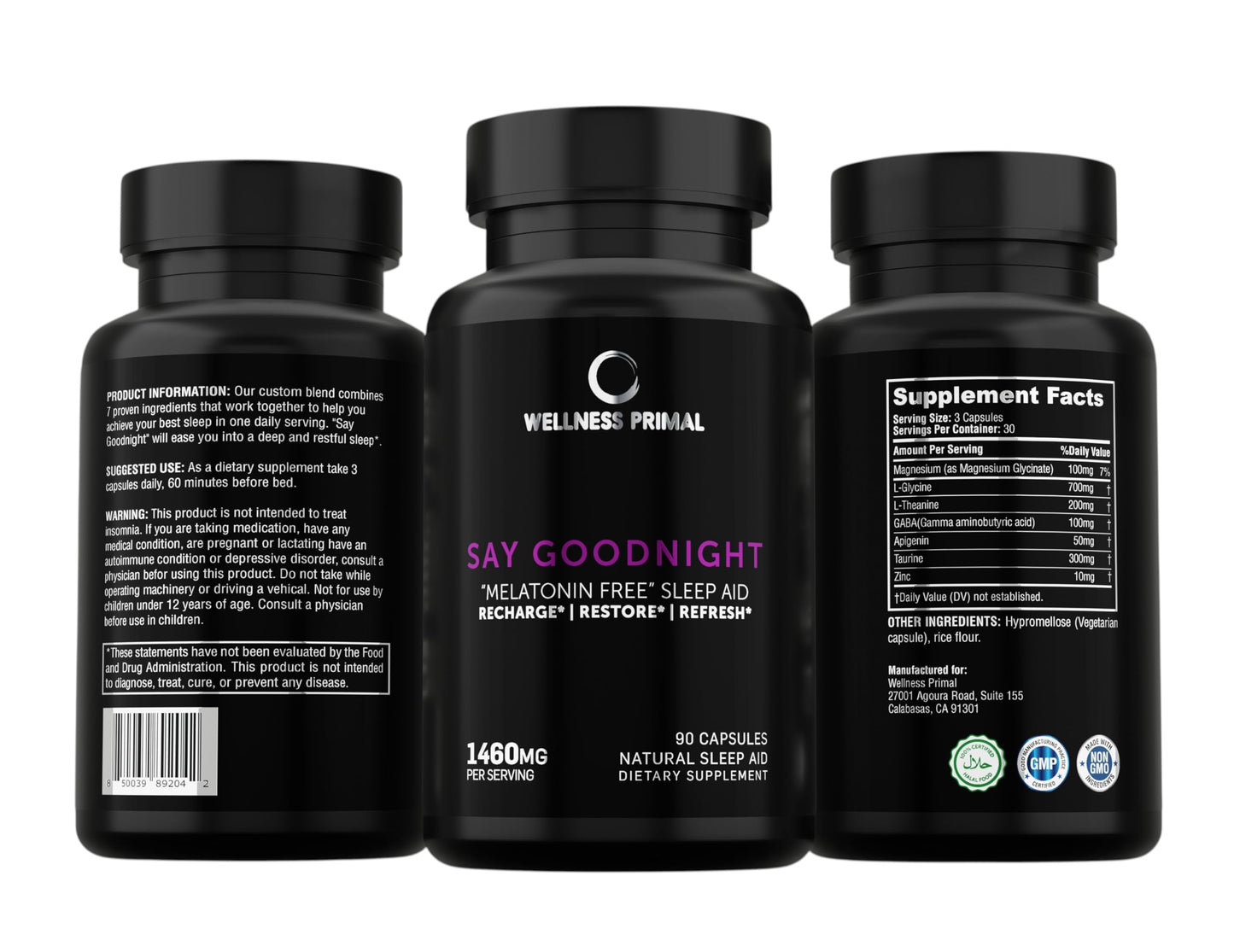 Wellness Primal Melatonin-Free Sleep Aid - 90 Vegan Capsules