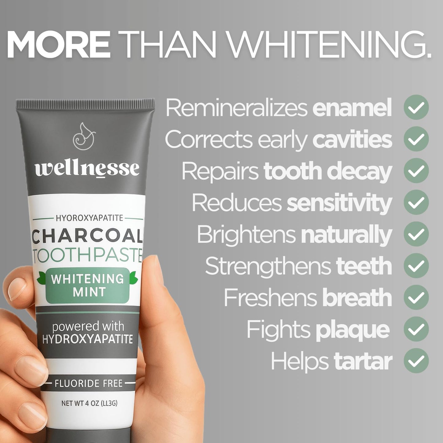 Wellnesse Activated Charcoal Toothpaste with Xylitol – Fluoride-Free, Mint, 4 oz