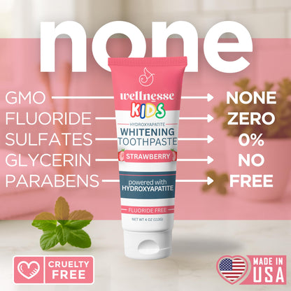 Wellnesse Kids Hydroxyapatite Toothpaste with Xylitol - Fluoride Free Strawberry 4 oz
