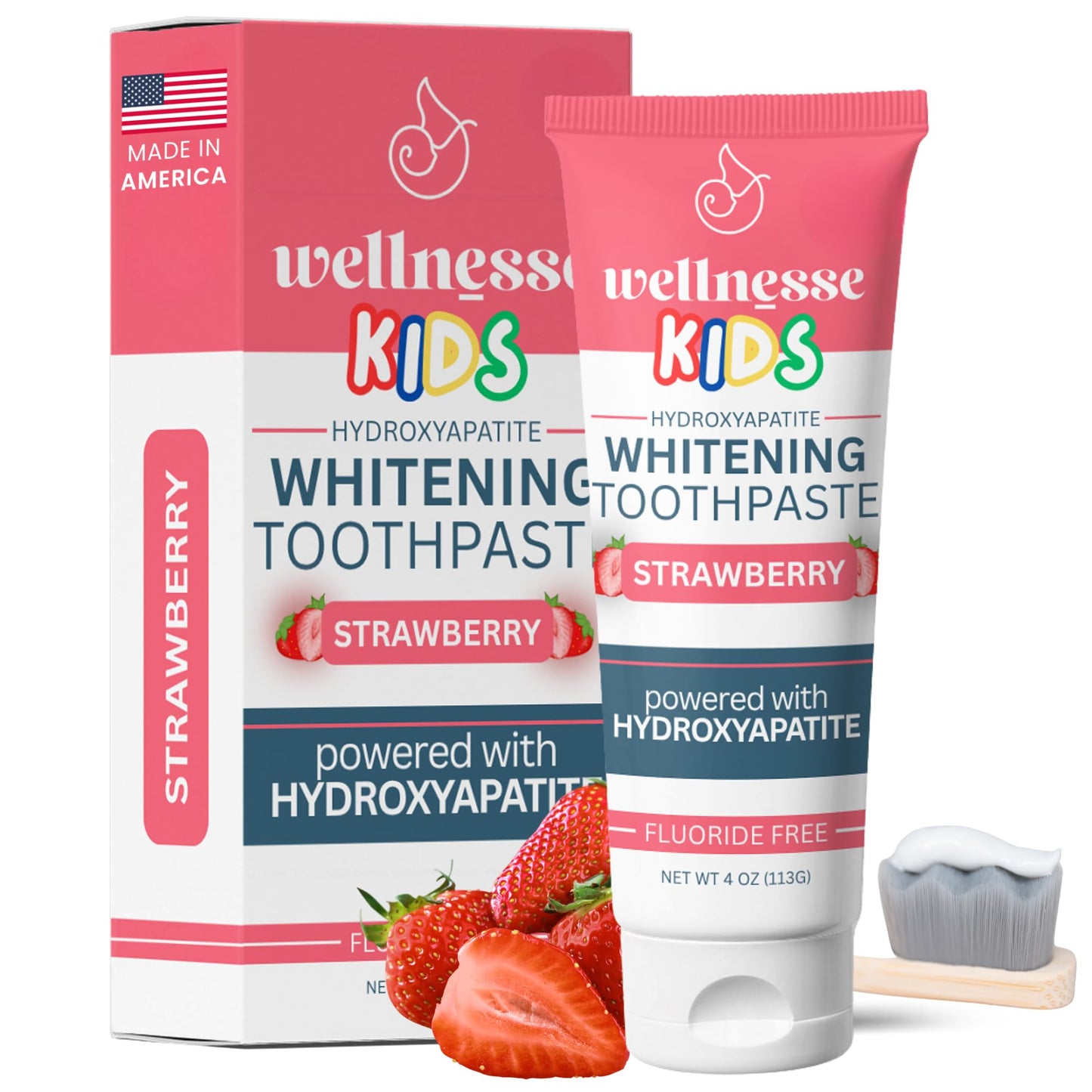 Wellnesse Kids Hydroxyapatite Toothpaste with Xylitol - Fluoride Free Strawberry 4 oz