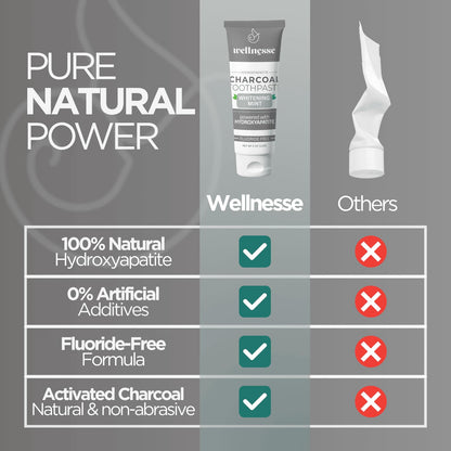 Wellnesse Activated Charcoal Toothpaste with Xylitol – Fluoride-Free, Mint, 4 oz