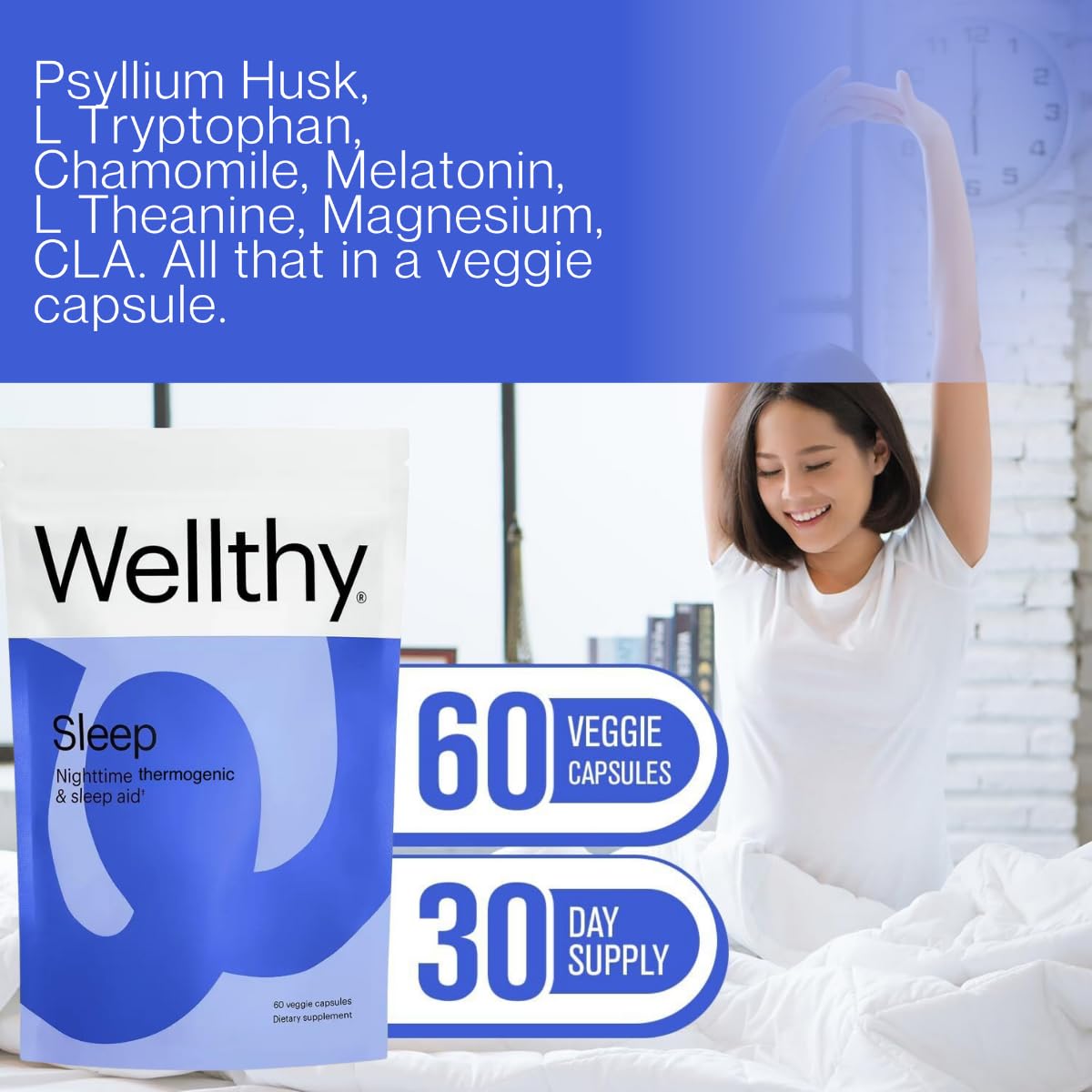 Wellthy Night Time Thermogenic – B6, Ashwagandha & Melatonin for Women | Nighttime Weight Loss