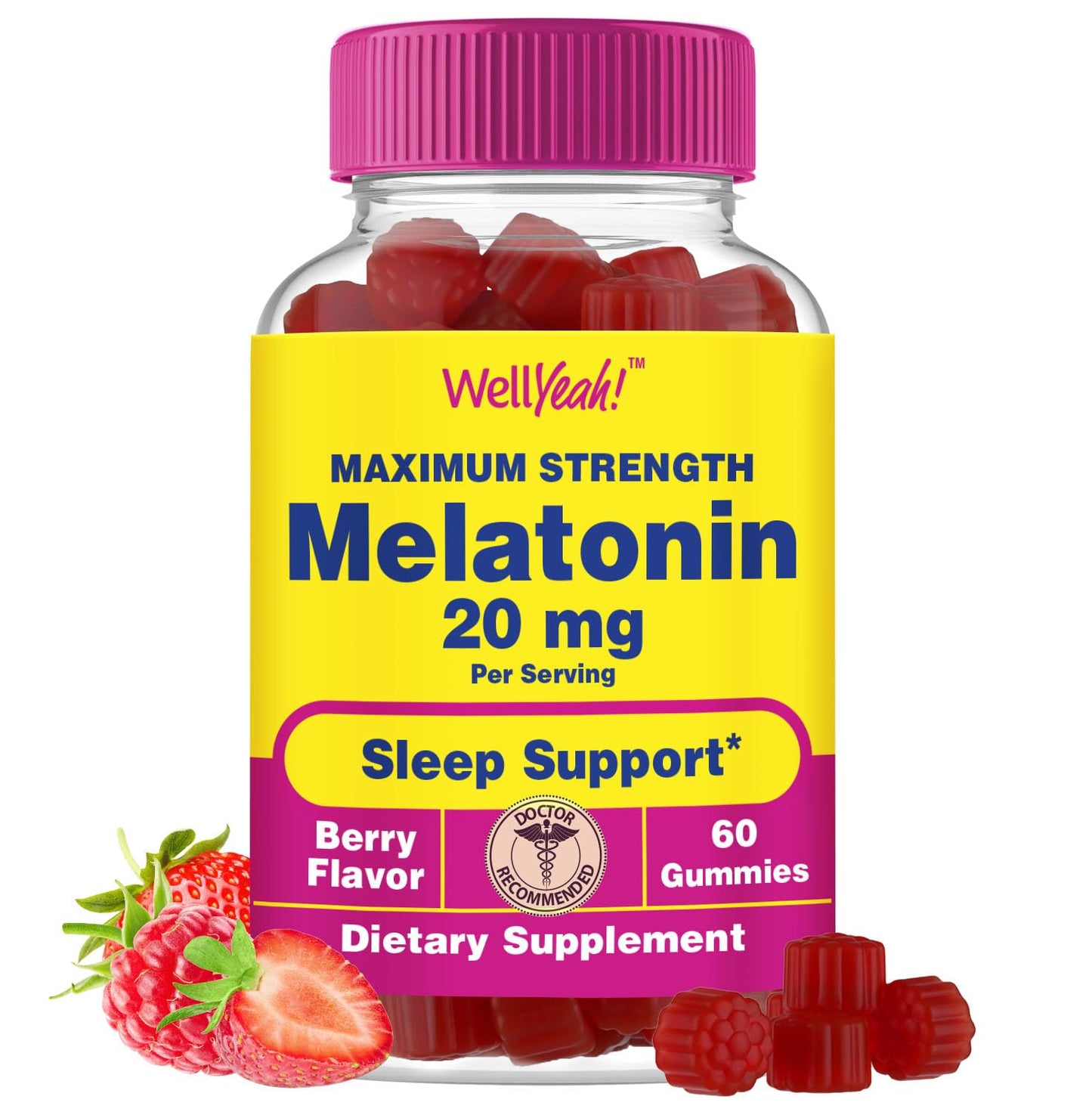 WellYeah Melatonin Gummies 20mg – Maximum Strength Sleep Support, Vegan, 60 Count
