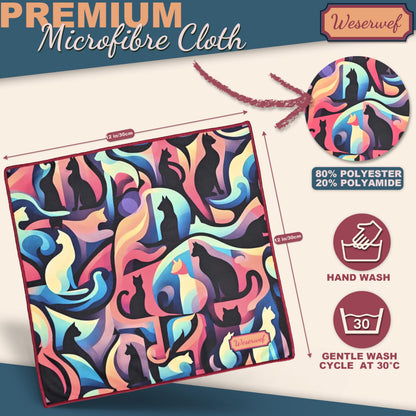 WESERWEF Design Microfiber Glasses Cleaning Cloth – 12x12, Ultra-Soft & Scratch-Free (Cats)