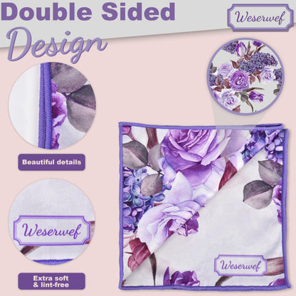 Weserwef Design Microfiber Glasses Cleaning Cloth – 12x12 in Rose & Lilac | Ultra-Soft, Scratch-Free