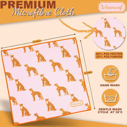 WESERWEF Design Microfiber Glasses Cleaning Cloth – 12x12 in | Ultra-Soft, Scratch-Free | Eyeglasses, Screens & Lenses | Leo Pink