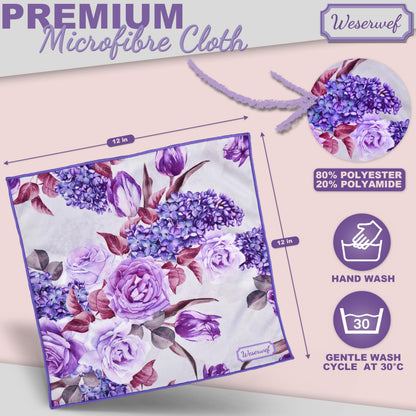 Weserwef Design Microfiber Glasses Cleaning Cloth – 12x12 in Rose & Lilac | Ultra-Soft, Scratch-Free