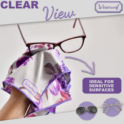 Weserwef Design Microfiber Glasses Cleaning Cloth – 12x12 in Rose & Lilac | Ultra-Soft, Scratch-Free