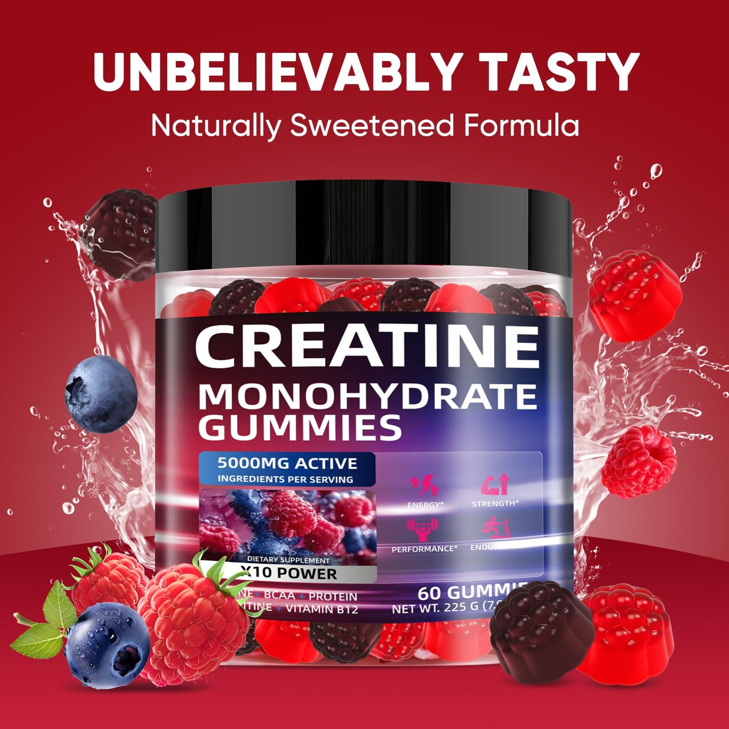 WEVYHFS SPORTS Creatine Gummies 5000mg – Sugar-Free Vegan, 60 Chews