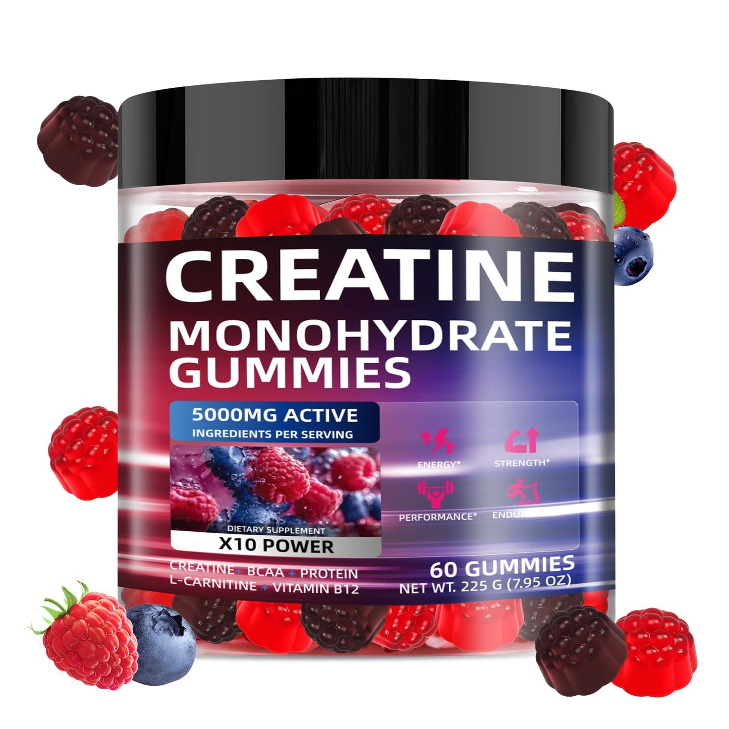 WEVYHFS SPORTS Creatine Gummies 5000mg – Sugar-Free Vegan, 60 Chews, BCAA & B12