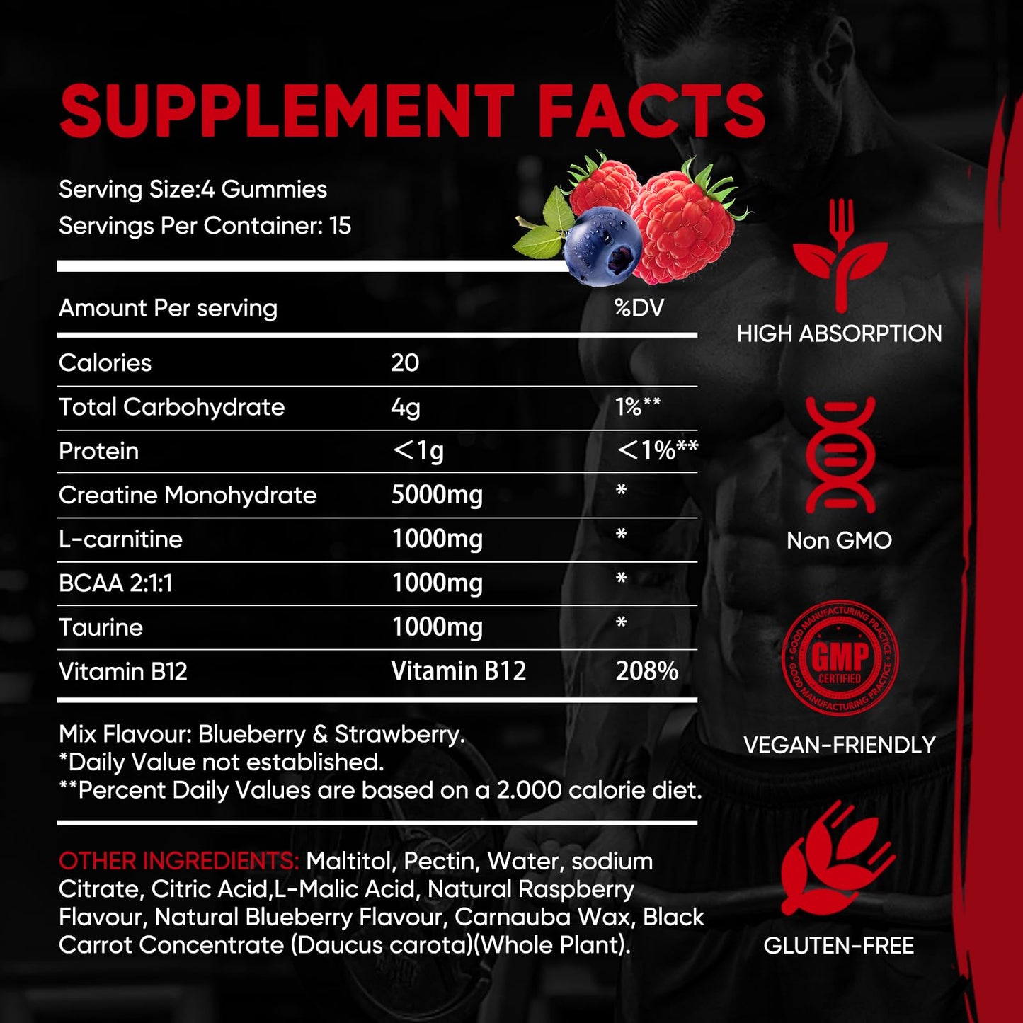 WEVYHFS SPORTS Creatine Gummies 5000mg – Sugar-Free Vegan, 60 Chews, BCAA & B12