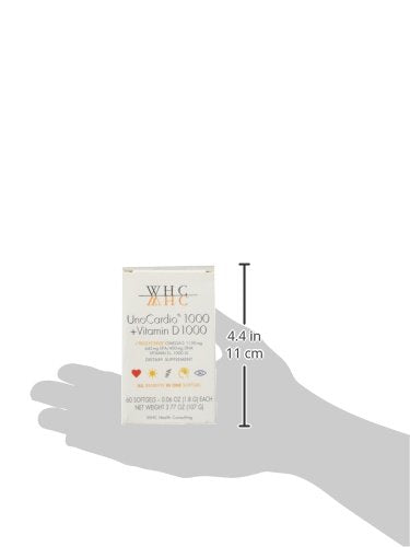 WHC UnoCardio 1000 Fish Oil — 1180 mg Omega-3 per Softgel, EPA 665 mg, DHA 445 mg, Vitamin D3 25 mcg, Orange, 60 Softgels