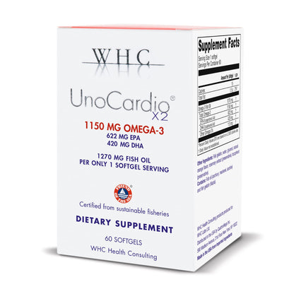 WHC UnoCardio X2 Fish Oil – 1270 mg Omega-3 (EPA 622 mg / DHA 420 mg), r-TG, 60 Softgels