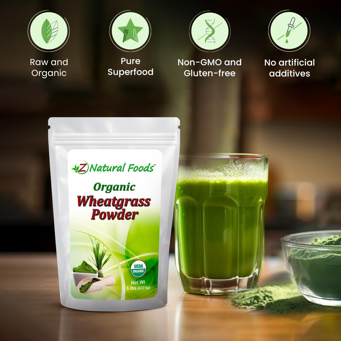 Organic Wheatgrass Powder - Bulk 5 lb - 100% Pure, Raw, Non-GMO, Vegan | Green Superfood