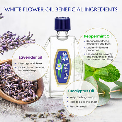 White Flower External Analgesic Balm Oil 2.5ml/0.085fl oz - Authentic US Import - 12 Packs