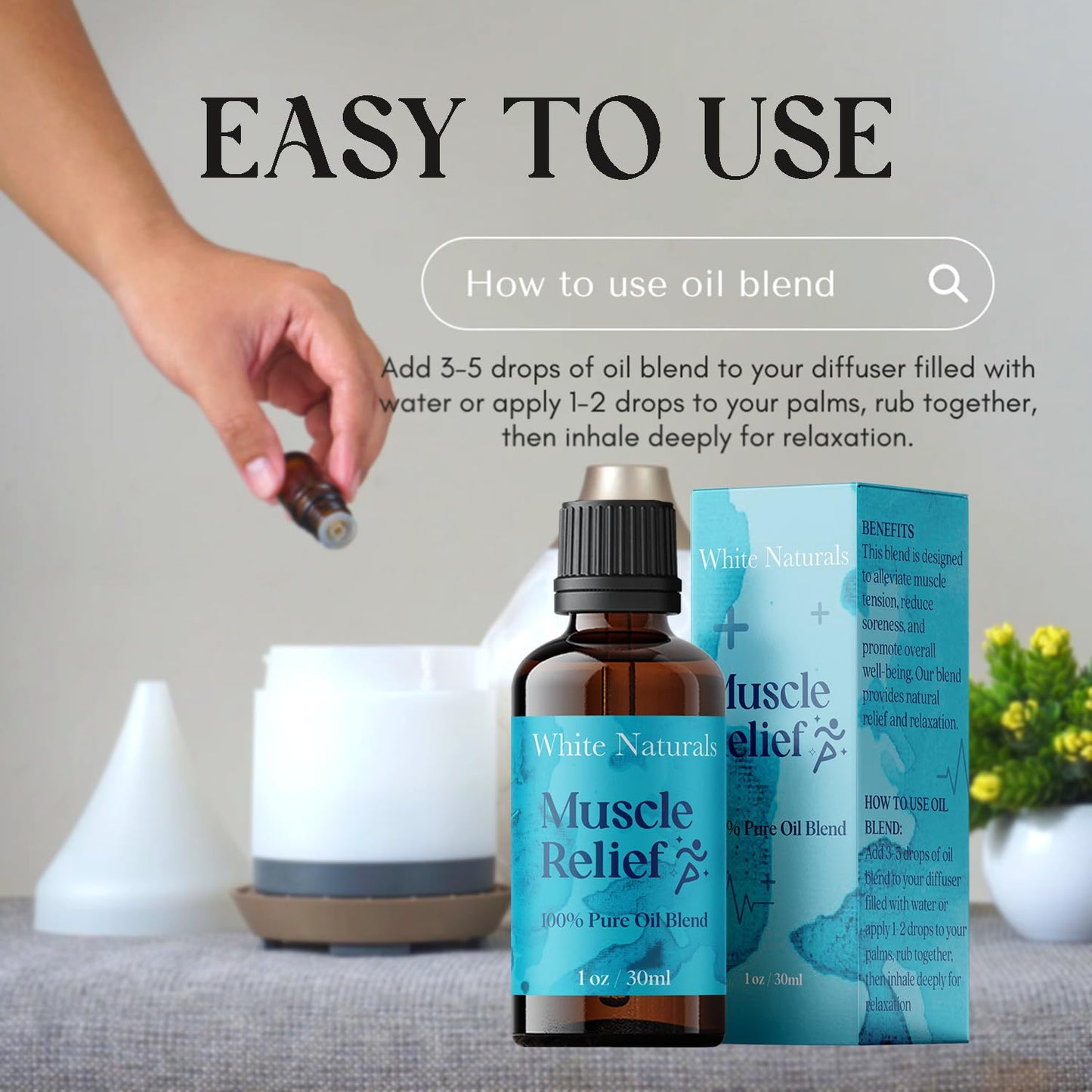 White Naturals Muscle Relief Essential Oil Blend – 100% Pure for Muscle Soreness & Joint Comfort | 1oz