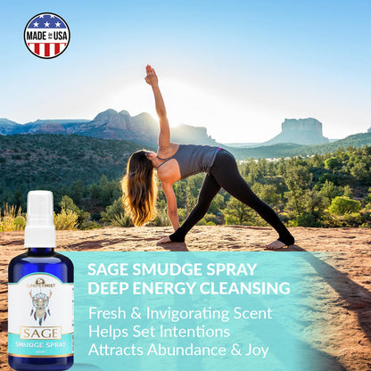 White Sage Smudge Spray (4oz) - Cleanse & Protect - Smokeless Sage Mist with Real Quartz - Made in USA