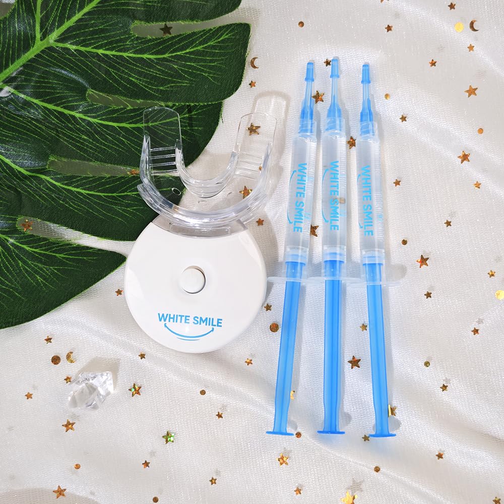 WHITE SMILE Teeth Whitening Kit – LED Light System, 35% Carbamide Peroxide, 3 Gel Syringes