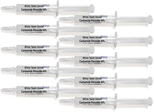 White Teeth Global 10 Syringes (3ml) - New Strongest 44% Carbamide Peroxide Teeth Whitening Gel (Mouth Trays NOT Included)