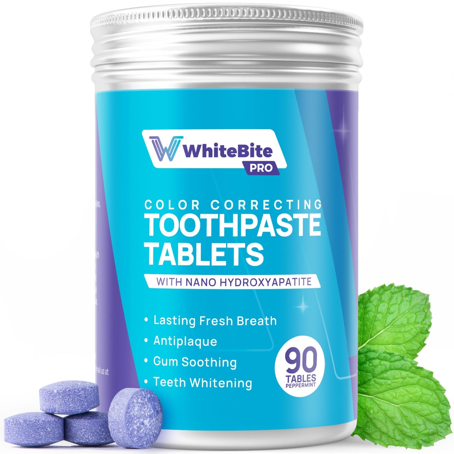 Whitebite Pro Color Correcting Toothpaste Tablets – Nano Hydroxyapatite | Fresh Breath & Whitening
