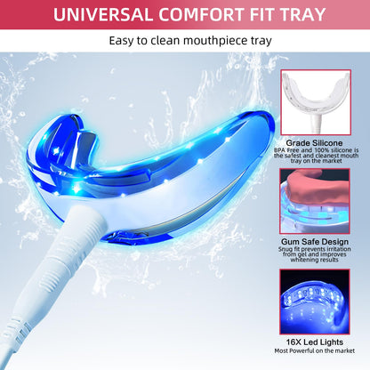 Professional Teeth Whitening Kit with 5 Gels, LED Accelerator Light & Custom Trays – Enamel Safe, Fast Home Whitening