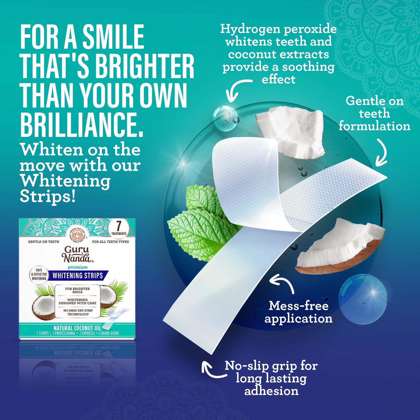 GuruNanda Total Smile Makeover Kit Regular | Cocomint Oil Pulling, Dual Barrel Whitening Mouthwash, Whitening Strips & Butter on Gums Toothbrushes