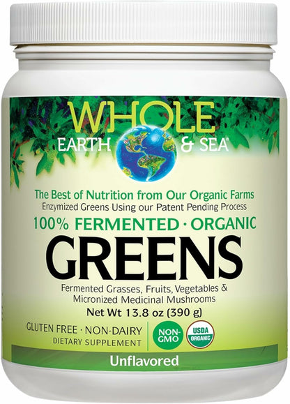 Natural Factors Whole Earth & Sea Organic Fermented Greens — Vegan, Unflavored, 13.8 oz
