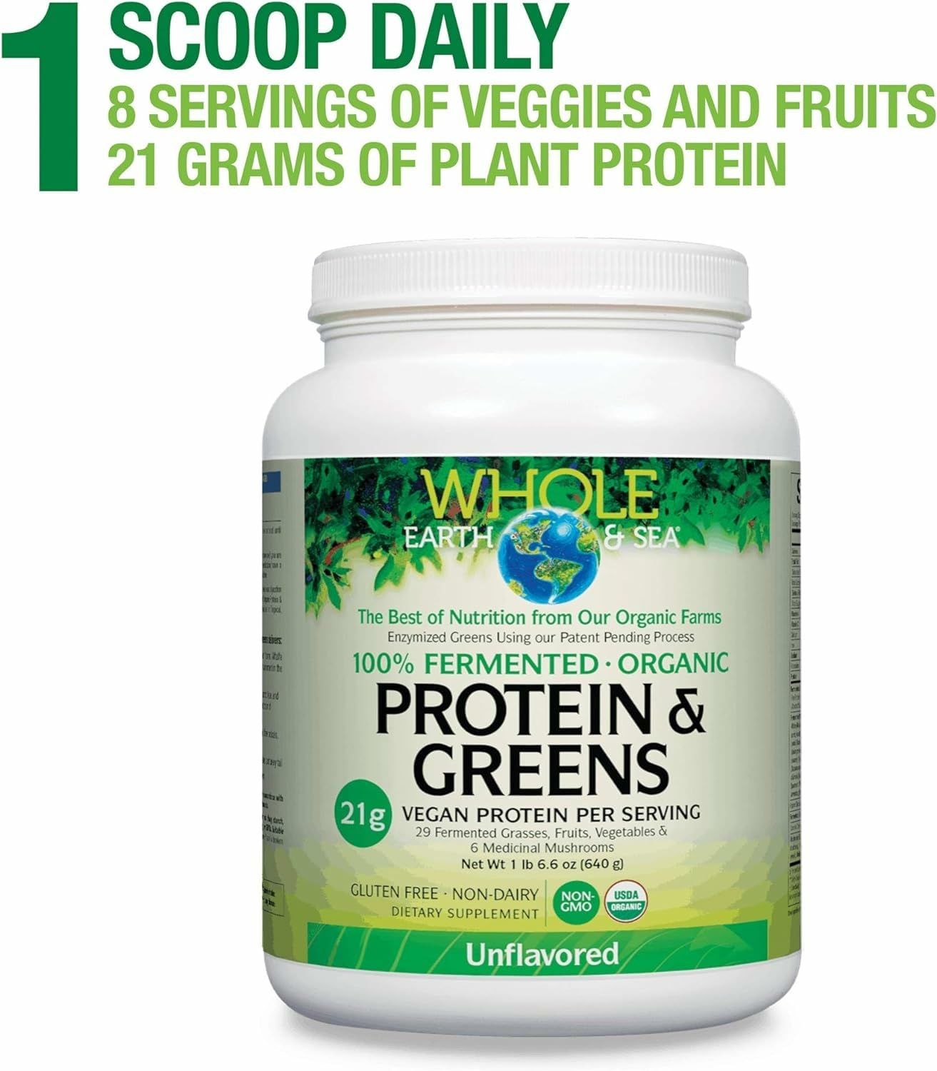 Whole Earth & Sea Organic Fermented Protein & Greens, Unflavored, 1 lb 9 oz | Natural Factors