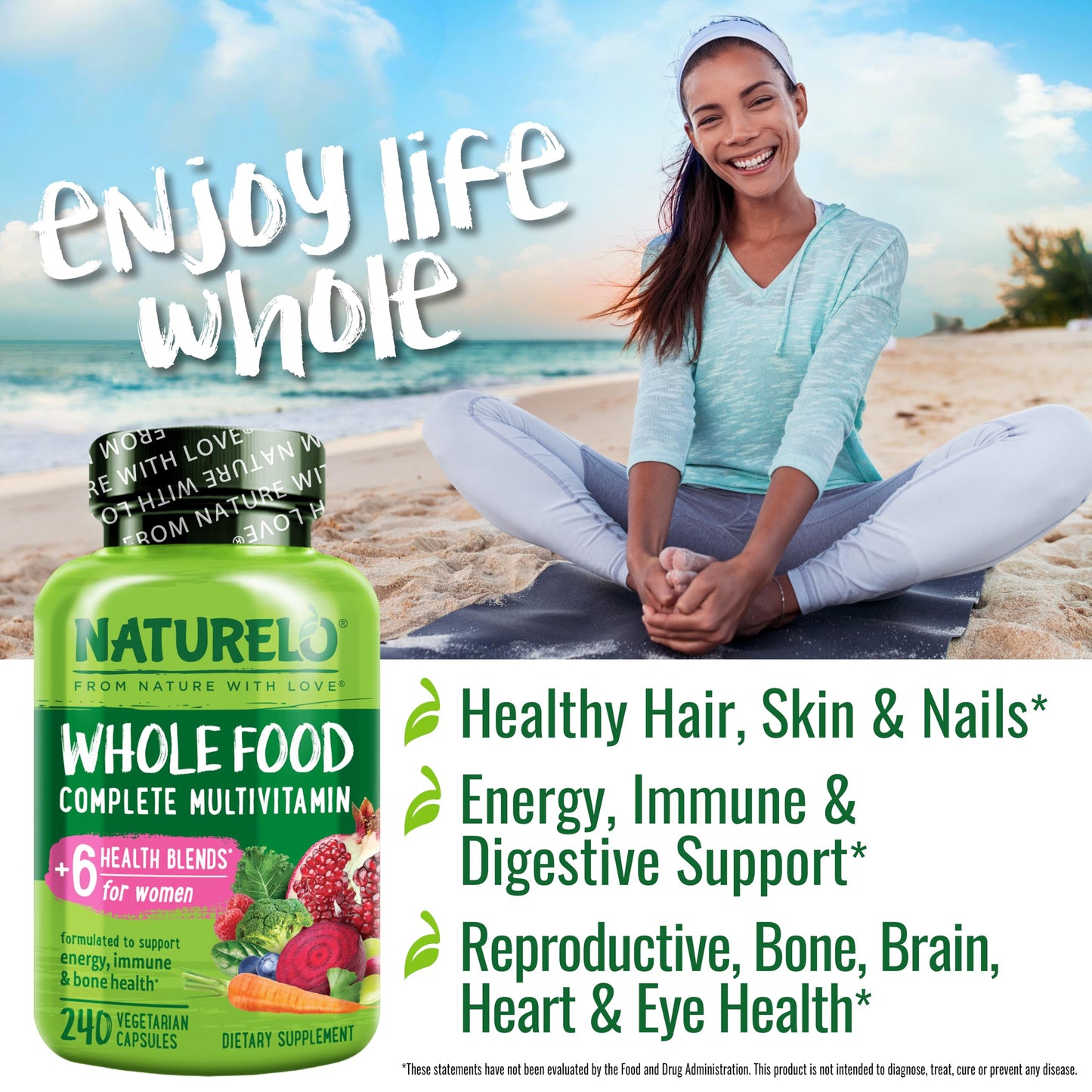 Naturelo Whole Food Multivitamin for Women – Vegan, Non-GMO, with Organic Extracts | 240 Vegan Capsules